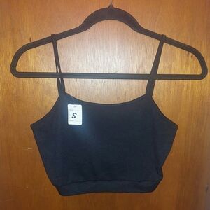 NWT Black Ribbed Cropped Tank Top Ptp 14.5 Small, Polyester/spandex